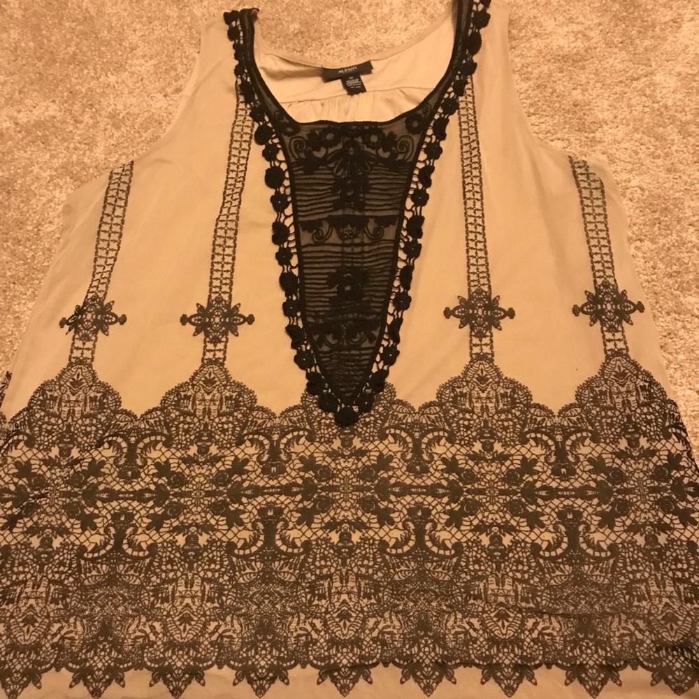 Tan and black tank top blouse